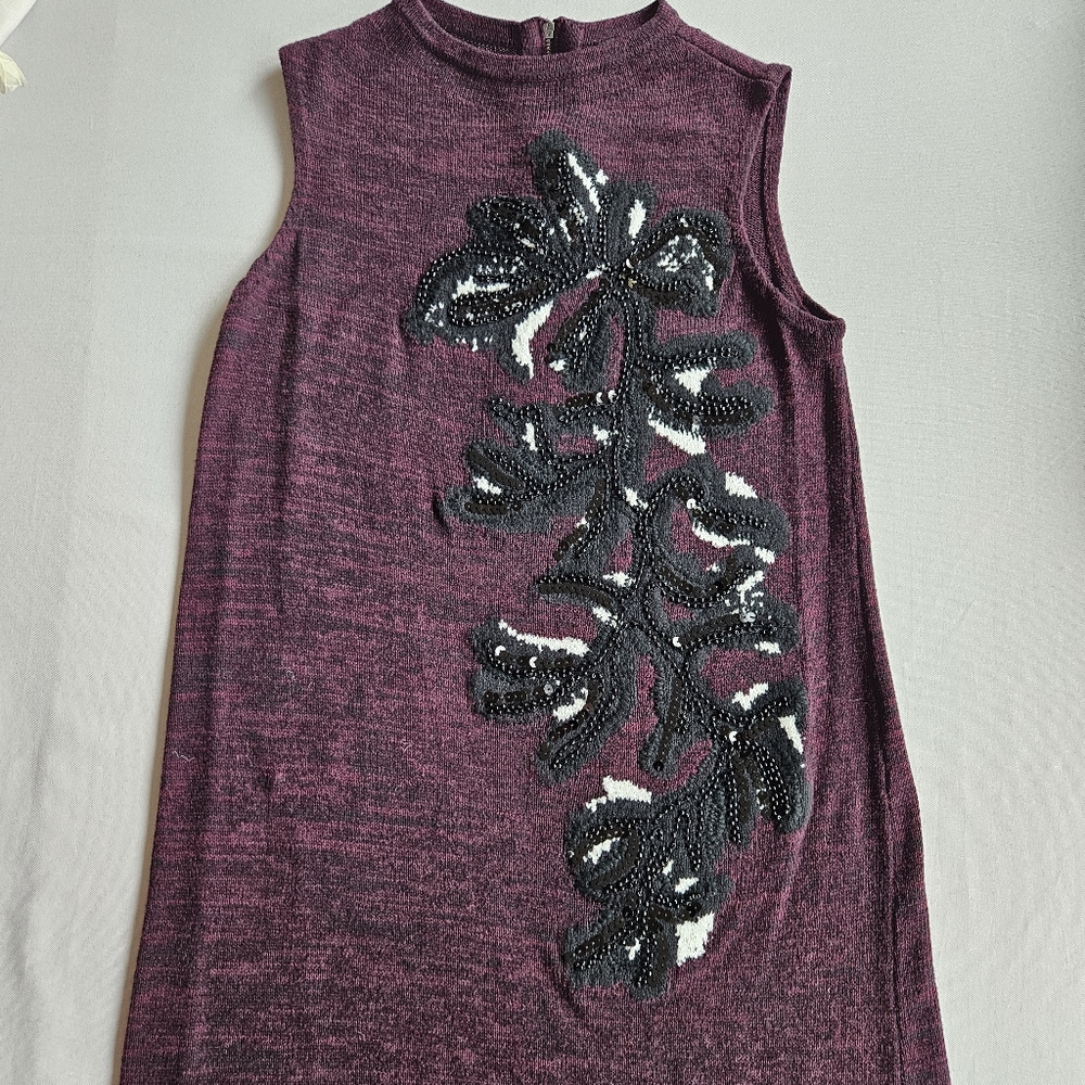 Purple Sleeveless Sweater Dress with Black Beaded Design